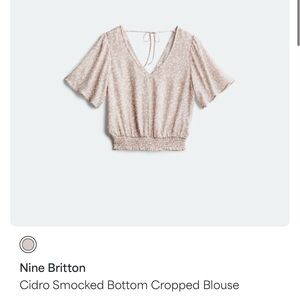 Nine Britton Beige Smocked Cropped Blouse